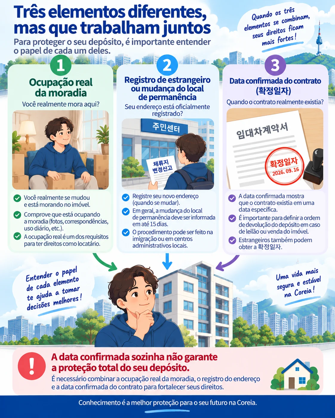 Diagrama que mostra as diferentes funções da ocupação real da moradia, do registro do endereço e da data confirmada do contrato.