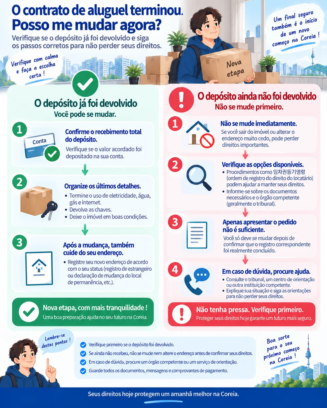 Fluxo de decisão antes da mudança, dependendo de o depósito já ter sido devolvido ou continuar pendente.